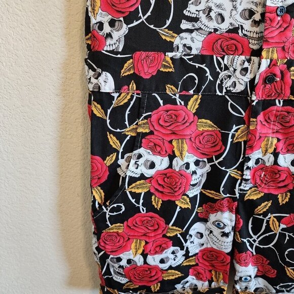 Glimms New York Skulls & Roses Fitted Cotton/Spandex Button Front Romper Mens L - Picture 10 of 12